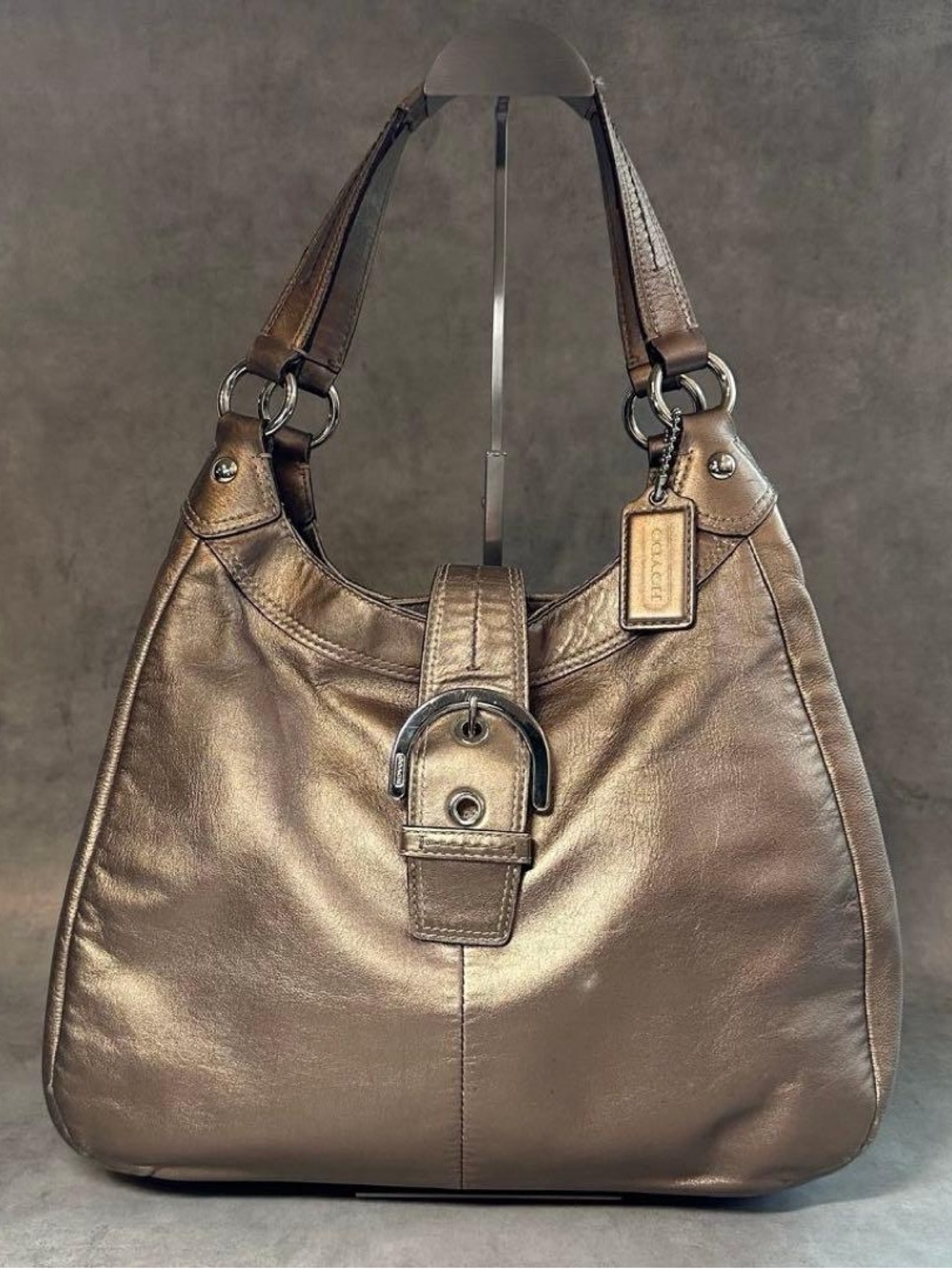 Coach Soho Lynn hobo Metallic Bronze Shoulder Bag with Front Buckle